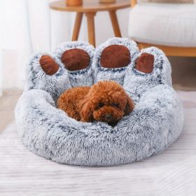 Dog Bed Cute Bear Paw Shape Comfortable Cozy Pet Sleeping Beds For Small, Medium, And Large Dogs And Cats, Soft Fluffy Faux Fur Cat Cushi (Color: Grey, size: XL-35.43*35.43*17.72 Inch)