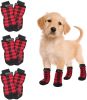 Christmas Anti-Slip Dog Socks; Waterproof Paw Protectors with Reflective Straps Traction Control for Indoor & Outdoor Wear; 4pcs