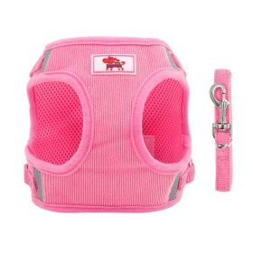 Dog Harnesses and dog leash set; New dog leash corduroy breathable dog chest strap reflective pet chest strap walking dog rope set (colour: pink, Specification (L * W): L)