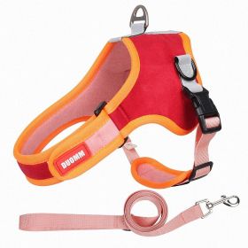 Dog Harnesses and dog leash set; Suede Pet Chest Strap Saddle Vest Style Dog Chest Back Reflective Dog Strap Dog Rope Wholesale (colour: red, Specification (L * W): S)