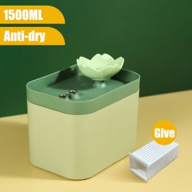 1.5L Auto Cat Water Fountain Filter USB Electric Mute PEtDrinker Bowl Recirculate Filtering Drinker Dog Pet Drinking Dispenser (Ships From: China, Color: USB Green Anti-dry)